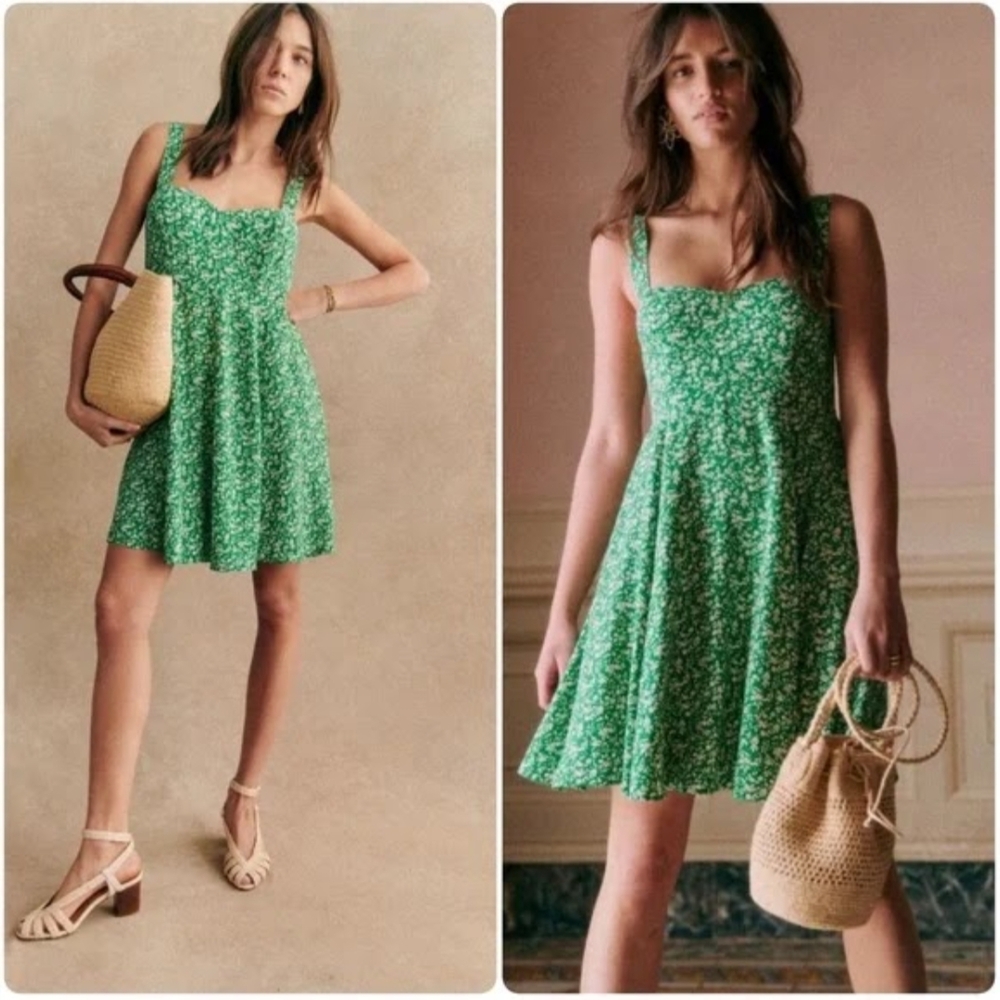 Sezane Green Sleeveless Fit and Flare Sundress